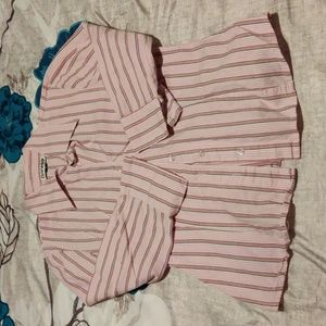 Pink striped fitted button down dress shirt